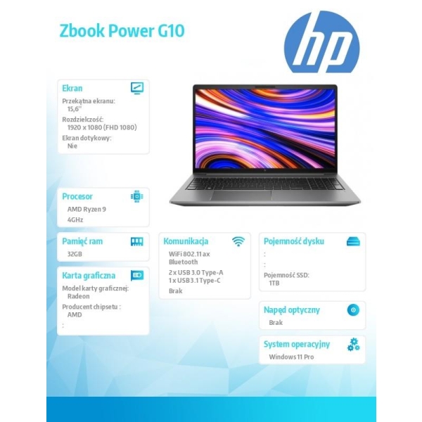 Notebook Zbook Power G10/W11P R7-7840HS 1TB/32 866B1EA-26827224