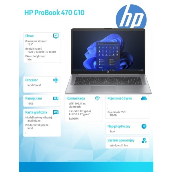 Notebook ProBook  470 G10 i5-1335U/512GB/16GB/W11P/17.3 85D60EA-26844198