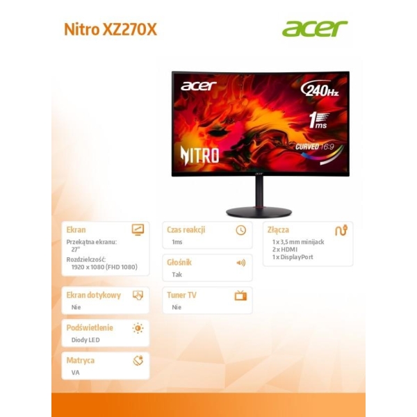 Monitor 27 cali Nitro XZ270Xbiiphx Curved 1500R/240Hz-26845006
