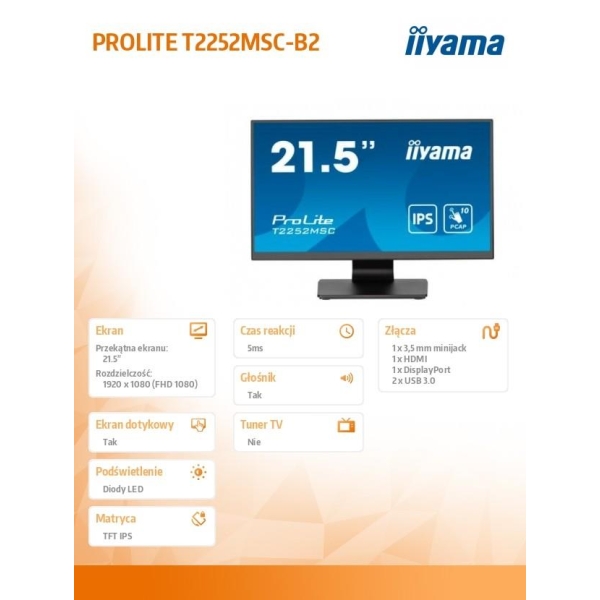 Monitor 22 cale T2252MSC-B2 10 PKT. POJ,IPS,HDMI,DP,2x1W,7H-26845359