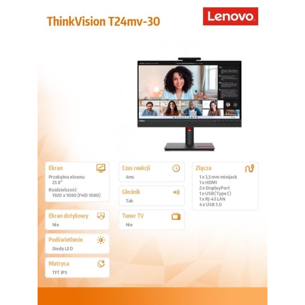 Monitor 23.8 cala ThinkVision T24mv-30 FHD 63D7UAT3EU-26848977