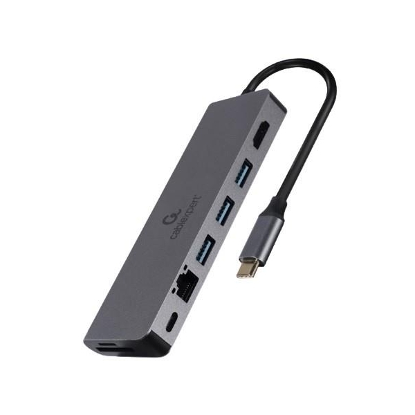 Adapter USB-C męski do Hub 3.0 + HDMI + PD + czytnik kard + RJ-45 Gembird A-CM-COMBO5-05-26861325