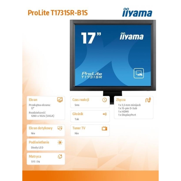 Monitor 17 cali 1731SR-B1S TN,RESISTIVE,HDMI,DP,VGA,IP54,2x1W-26863111