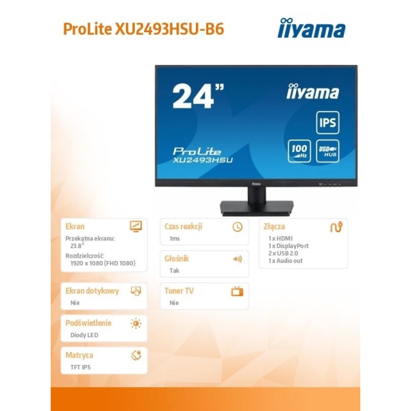 Monitor 23.8 cala  ProLite XU2493HSU-B6 IPS.HDMI.DP.2x2W.USBx2.FHD.SLIM.100Hz-26865670