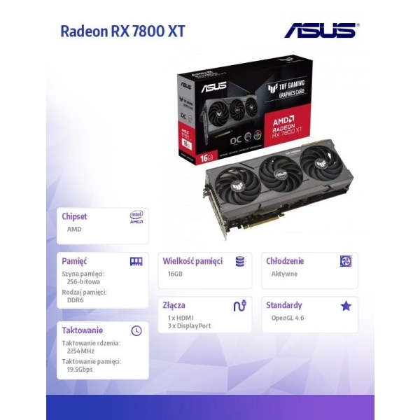 Karta graficzna Radeon RX 7800 XT TUF GAMING OC 16GB GDDR6 128bit 3DP-26879765