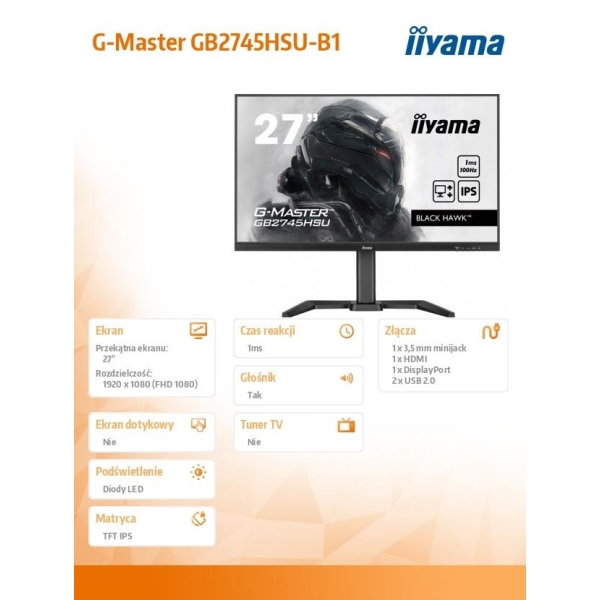 Monitor 27 cali G-Master GB2745HSU-B1 IPS,FHD,100Hz,1ms,2xUSB,HDMI,DP,2x2W,   FreeSync,HAS(150mm)-26882870