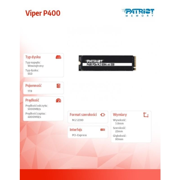 Dysk SSD 1TB Viper P400 5000/4800 MB/s M.2 Gen4 x4 NVMe 1.3-27226634