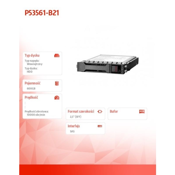 Dysk 600GB SAS 12G Mission Critical 10K SFF BC Multi Vendor HDD P53561-B21-27227081
