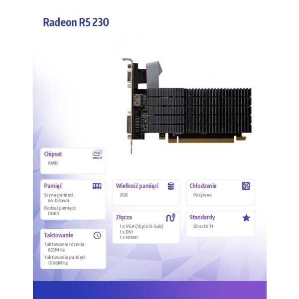 Karta graficzna - Radeon R5 230 1GB DDR3 64Bit DVI HDMI VGA LP Radiator-27231138