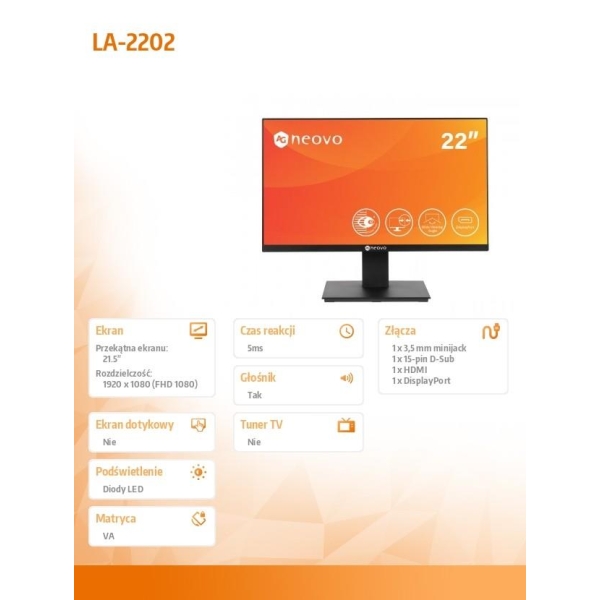 Monitor 22 cale LA-2202 HDMI DP D-SUB-27286747