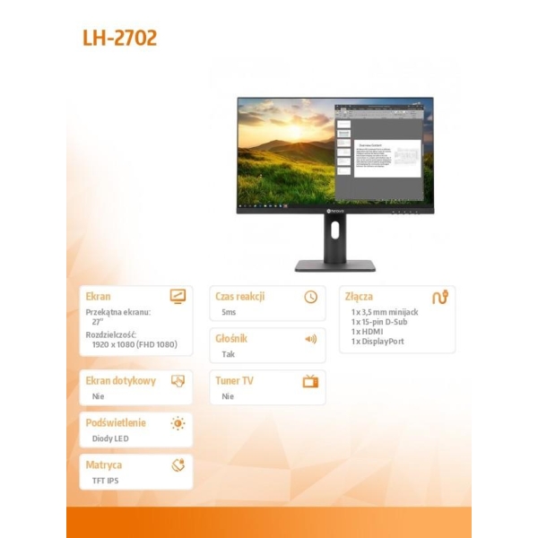 Monitor 27 cali LH-2702 IPS HDMI D-SUB DP-27287499