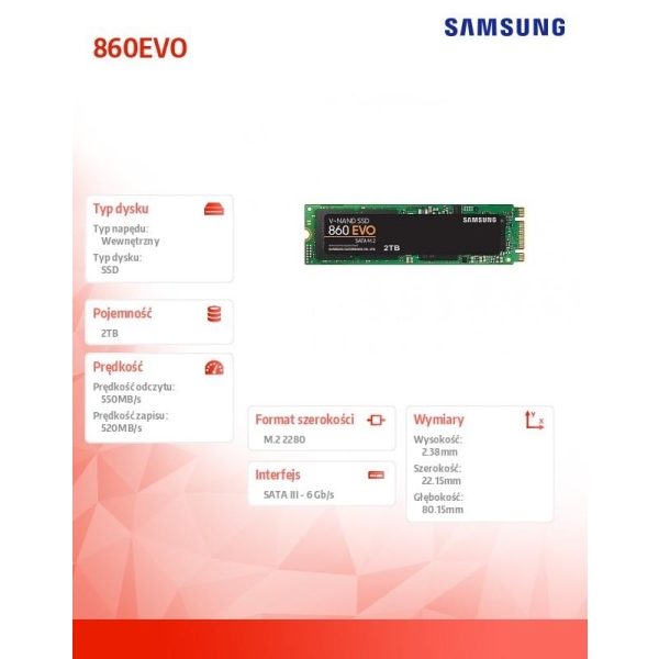 Dysk SSD 860EVO M.2Sata MZ-N6E2T0BW 2TB-27607912