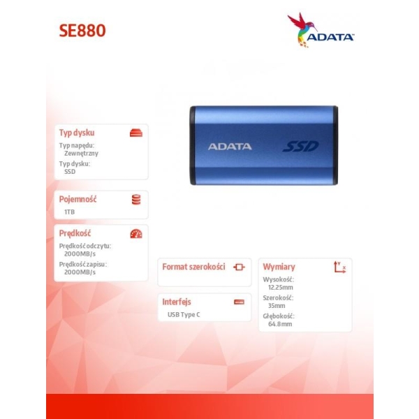 Dysk zewnętrzny SSD SE880 1TB USB3.2A/C Gen2x2 Niebieski-27613388