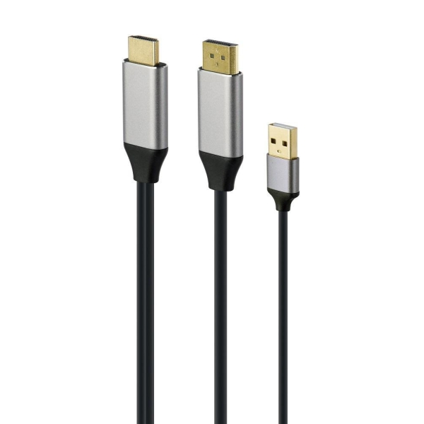 Adapter HDMI męski do DisplayPort męski + USB-A męski  4K Gembird A-HDMIM-DPM-01 czarny