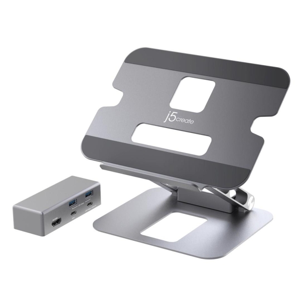 Podstawka ergonomiczna do notebooka ze stacją dokującą j5create Multi-Angle 4K Docking Stand USB-C 1x4K HDMI/2xUSB 3.