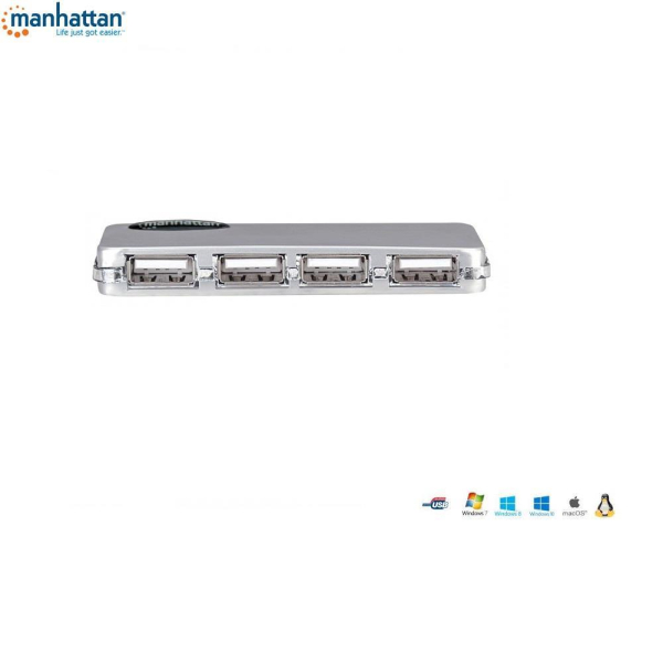 Hub USB Manhattan 4 porty 2.0 Slim+Zasilacz-7824726