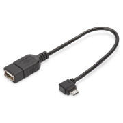 Kabel USB 2.0 DIGITUS HighSpeed OTG Typ microUSB B kątowy/USB A M/Ż czarny 0,15m