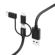 Kabel USB Hama 3w1 Micro USB, Typ-C/Lightning 1,5m, czarny