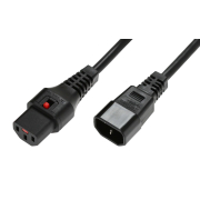 Kabel przedłużający zasilający blokada IEC LOCK 3x1mm2 C14/C13 prosty M/Ż 0,5m czarny