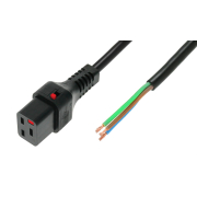 Kabel zasilający do zarobienia blokada IEC LOCK 3x1,5mm2 OPEN/C19 prosty Ż 2m czarny