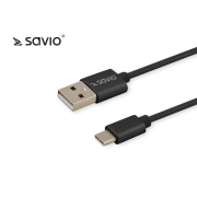 Kabel USB 2.0 Savio CL-129 USB A (M) - USB typ C (M) 2,1A, oplot, 2m , czarny