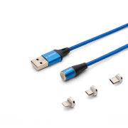 Kabel USB 2.0 SAVIO CL-154 USB – USB Typ C, Micro i Lightning, QC i PD 3.0, magnetyczny, 1m, niebieski