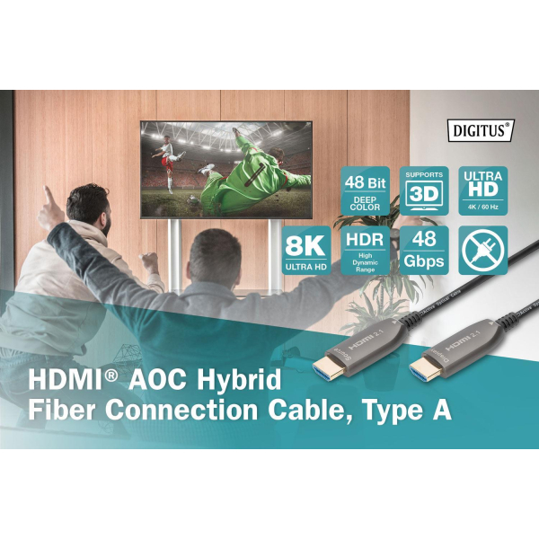 Kabel DIGITUS połączeniowy hybrydowy AOC HDMI 2.1 Ultra High Speed 8K60Hz UHD HDMI A/HDMI A M/M czarny 20m-7840853