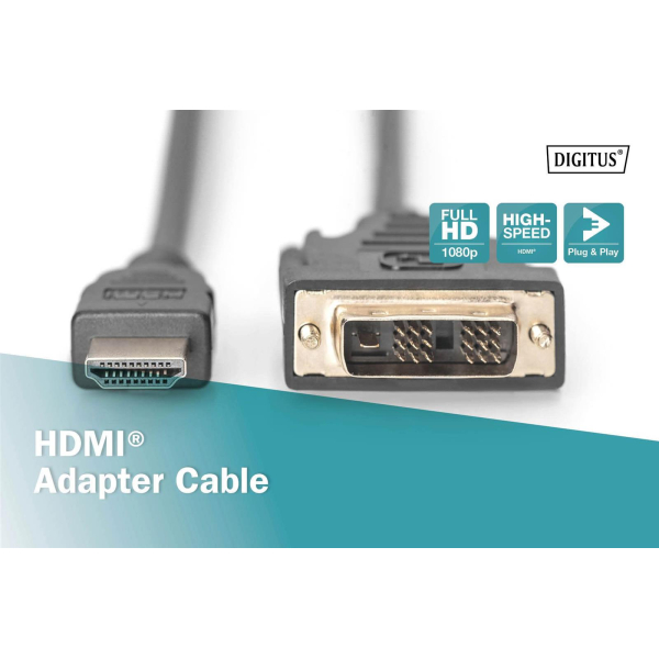 Kabel adapter DIGITUS HDMI Highspeed 1.3 Typ A / DVI-D(18+1), M/M 10m Black-7841065