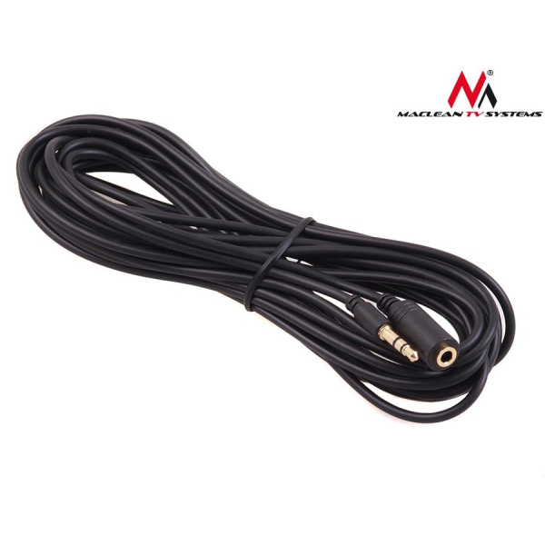 Kabel audio Maclean MCTV-823 miniJack 3,5mm (M) - miniJack 3,5mm (F), 15m, metalowy wtyk, czarny-7843294