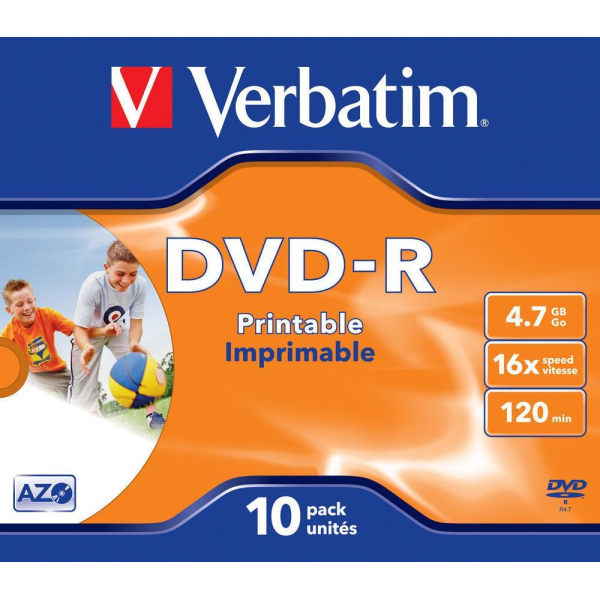 DVD-R Verbatim 4.7GB X16 Printable (10 Jewel Case)