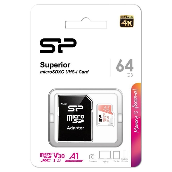 Karta pamięci Silicon Power microSDXC Superior 64GB V30 UHS-1 U3 A1 + ADAPTER-7862551