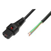 Kabel zasilający do zarobienia z blokadą IEC LOCK 3x1mm2 OPEN/C13 prosty Ż 4m czarny