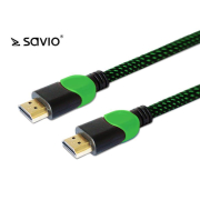 Kabel HDMI v2.0 Savio GCL-03 1,8m, dedykowany do XBOX, gamingowy, OFC, 4K, zielono-czarny, złote końcówki
