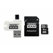 Karta pamięci z adapterem i czytnikiem kart GoodRam All in one M1A4-0160R12 (16GB; Class 10; Adapter, Czytnik kart MicroSDHC, Karta pamięci)