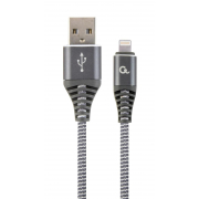 Kabel USB 2.0 (AM/8-pin lightning M) oplot tekstylny 1m grafitowo-biały Gembird